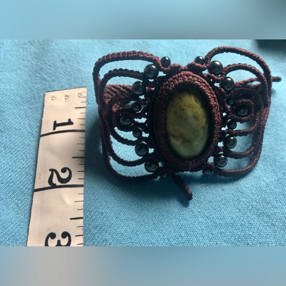 HANDMADE MACRAME CUFF GENUINE JADE AND HEMATITE BEADS - Picture 5 of 6